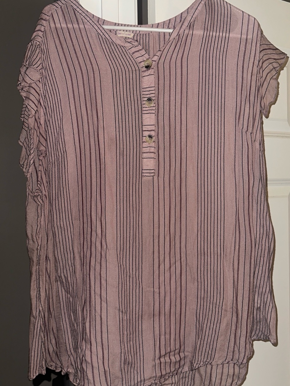 Women’s Pink Striped Short-Sleeve Henley Shirt
